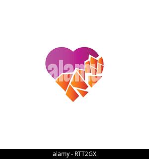 modern love with broken glass illustration. heart symbol. logo template ready for use Stock Vector