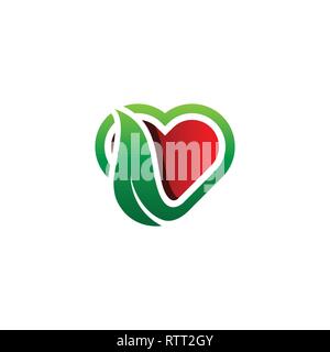 love and leaf landscape illustration. nature logo. logo template ready for use Stock Vector