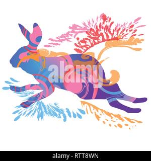 One little funny running hare Stock Vector