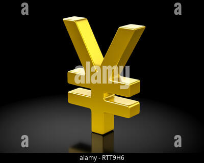 Gold yen symbol on a black background. 3d illustration Stock Photo - Alamy