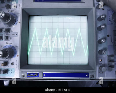 Old russian oscilloscope, technical equipment, blank screen Stock Photo