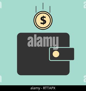 wallet and dollar coin illustration. Flat vector symbol for design Stock Vector