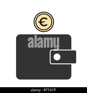 wallet and euro coin icon. Flat vector symbol. Illustration for design Stock Vector