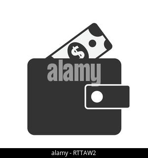 wallet and dollar icon. Flat vector symbol. Illustration for design Stock Vector