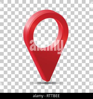 Realistic 3d pointer of map. Red map marker icon in vector. Stock Vector