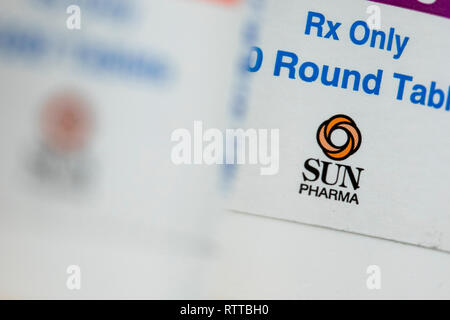 A Sun Pharmaceutical Industries logo is seen on prescription pharmaceutical  packaging photographed in a pharmacy Stock Photo - Alamy