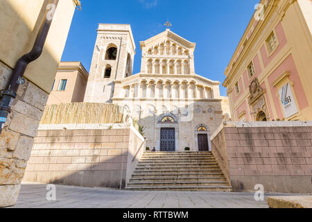 Cagliari, Sardinia island, Italy - December 12, 2019: Neo Gothic facade of Cagliari Cathedral of Saint Mary in Sardinia Iisland, Italy Stock Photo