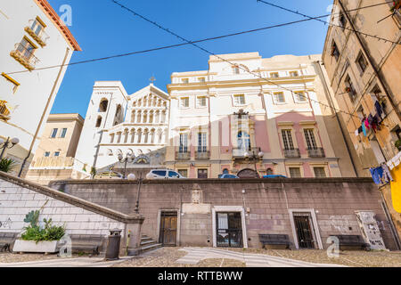 Cagliari, Sardinia island, Italy - December 12, 2019: Neo Gothic facade of Cagliari Cathedral of Saint Mary in Sardinia Iisland, Italy Stock Photo