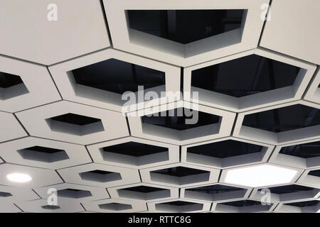 Drop Ceiling. Hexagon Aluminium Cell Tiles. Stock Photo