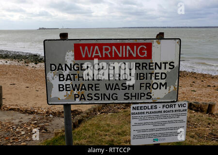 Beware of the wash from passing ships sign at Isle of Wight, Hampshire ...