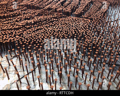 Rusted Nails Inserted On Canvas Board Stock Photo