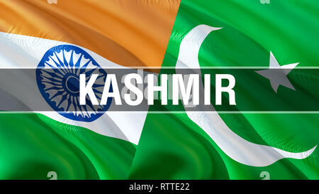 Conflict on Pakistan and India flags. Waving flag design,3D rendering. Pakistan India flag picture, wallpaper image. Kashmir Indian Indo-Pakistani war Stock Photo