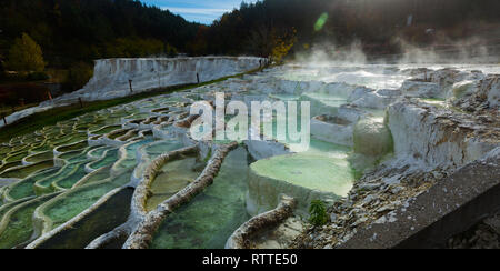 Natural terraced basins in Egerszalok thermal spring, Hungary Stock Photo