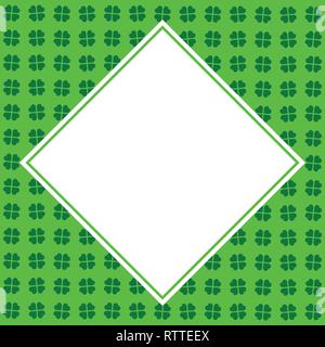 Green seamless pattern with clovers, shamrock leaves for St. Patrick's Day. Holiday symbol with frame, border for text, for greeting cards, banner Stock Vector