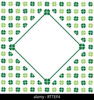 Green seamless pattern with clovers, shamrock leaves for St. Patrick's Day. Holiday symbol with frame, border for text, for greeting cards, banner Stock Vector