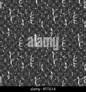 Exploding party popper with bright silver serpentine and confetti, seamless pattern on transparent background Stock Vector