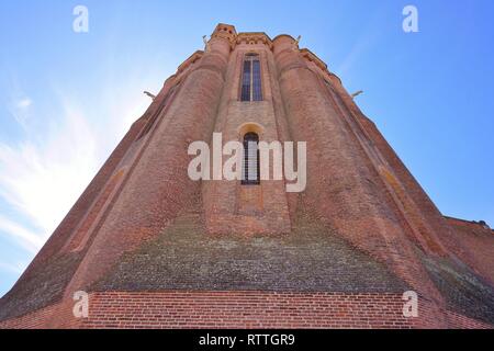 ALBI, FRANCE -14 MAY 2017- View of the brick exterior of the Albi Cathedral Basilica of Saint Cecilia (basilique cathedrale sainte-Cecile d'Albi), a U Stock Photo