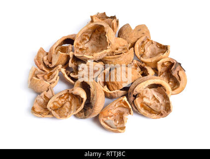 Walnut shells bunch isolated on white background Stock Photo