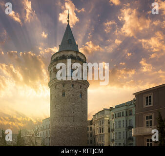 Galata Tower in Beyoglu. One of the popular tourist destinations of Istanbul Stock Photo