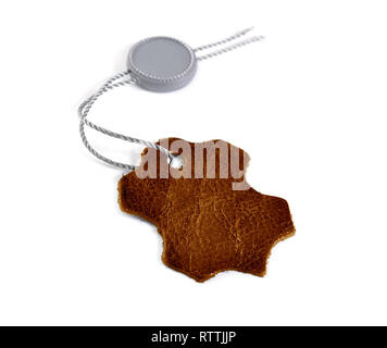 Brown Leather label tag isolated on white background Stock Photo