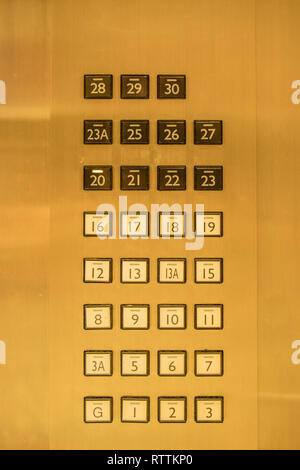 lift with missing number 4 which is bad luck to Chinese people, in Park royal serviced suites Kuala Lumpur, Malaysia Stock Photo