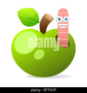 Apple With Worm On White Background Vector Illustration For Your Design Stock Vector