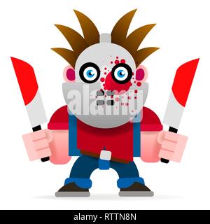 Maniac Man With A Knife, Thief Criminal Person. Isolated Vector Icon. Stock Vector