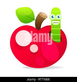 Apple With Worm On White Background Vector Illustration For Your Design Stock Vector