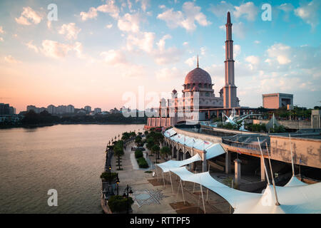 Putra Mosque during golden hour. Landscape Orientation Stock Photo