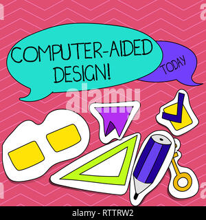 Writing note showing Computer Aided Design. Business photo showcasing CAD industrial designing by using electronic devices Stock Photo