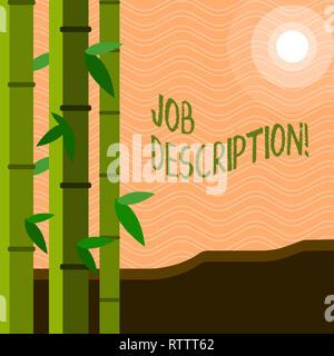 Text sign showing Job Description. Conceptual photo Document that establishes duties requirements experience Stock Photo