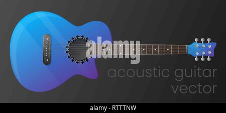 Realistic gradient acoustic guitar isolated on dark background. Vector illustration. The most detailed. Scalable and editable colour. EPS10 Stock Vector