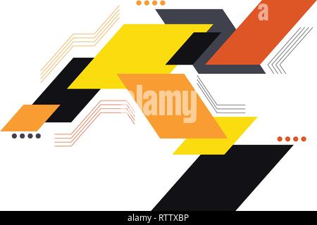 Abstract background pattern made with parallelogram, circle shapes and lines in colorful, positive technology abstraction. Modern, geometric and techn Stock Vector