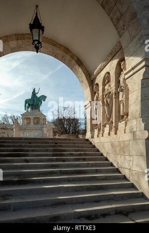 Morning at the Fishermen's Bastion in Budapest. Stock Photo