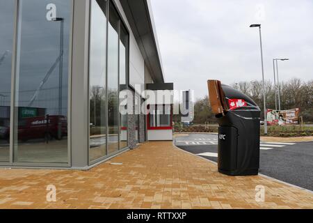 The new KFC Drive Through Restaurant, Leighton Buzzard remains closed due to issues with the drive through access road at the rear of the building.