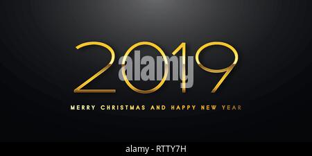 Merry Christmas and Happy New Year text design. Vector greeting illustration with golden numbers. Stock Vector