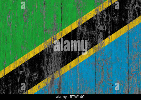 Flag of Tanzania painted on a grunge wooden board Stock Photo - Alamy