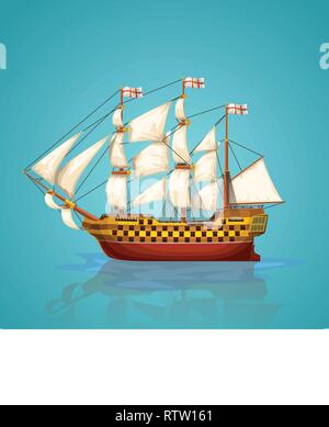 old ship on blue Stock Vector