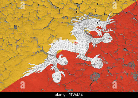 flag of Bhutan painted on cracked wall Stock Photo - Alamy
