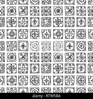 Seamless pattern of grunge tiles. Vintage Islam, Arabic, Indian, ottoman decorative design elements. Patchwork handdrawn motifs. Vector collection Stock Vector