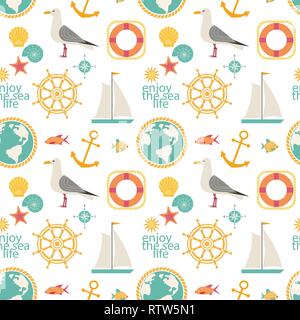 Nautical signs seamless pattern Stock Vector