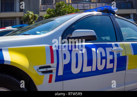 Christchurch, New Zealand, March 2 2019: Parked New Zealand police cars with their distinct branding Stock Photo
