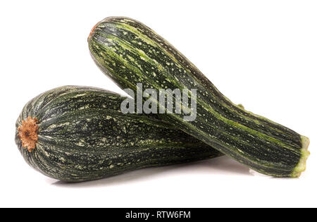 Two green zucchini isolated on white background Stock Photo