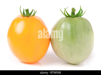 red and green tomatoes isolated on white background Stock Photo