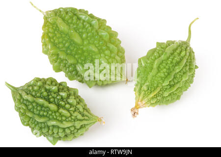 three green momordica or karela isolated on white background Stock Photo