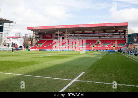 Leicester, UK. 2nd March 2019.   The Mattioli Woods Stand awaits spectators prior to the Premiership round 15 game between Leicester Tigers and Wasps rfc.   © Phil Hutchinson/Alamy Live News Credit: Phil Hutchinson/Alamy Live News Stock Photo