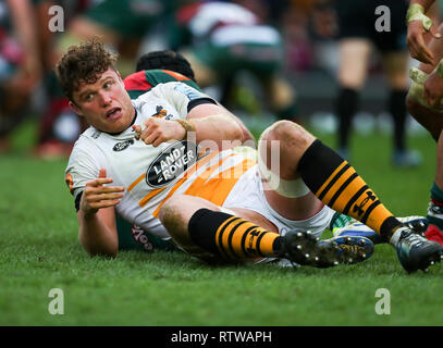 Leicester, UK. 2nd March 2019.  Will Rowlands in action for Wasps during the Premiership round 15 game between Leicester Tigers and Wasps rfc.   © Phil Hutchinson/Alamy Live News Credit: Phil Hutchinson/Alamy Live News Stock Photo