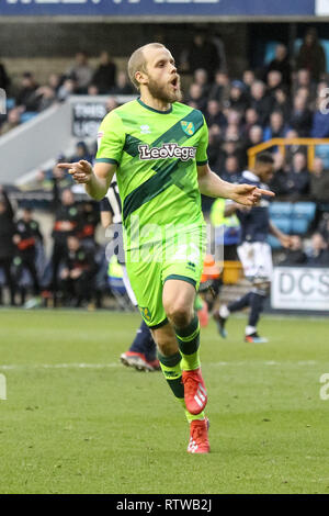 Washington, United States. 02nd Mar, 2019. U.S. The Den, London, England, UK. 2nd March 2019.  Teemu Pukki of Norwich City scores to make it 1-3 during the EFL Sky Bet Championship match between Millwall and Norwich City at The Den, London, England on 2 March 2019. Photo by Ken Sparks.  Editorial use only, license required for commercial use. No use in betting, games or a single club/league/player publications. Stock Photo