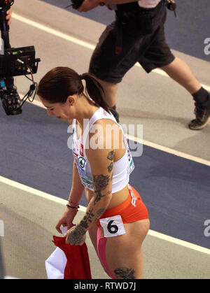 Glasgow, UK: 2st March 2019: Ewa Swoboda wins gold in 60m race on European Athletics Indoor Championships 2019.Credit: Pawel Pietraszewski/ Alamy News Stock Photo