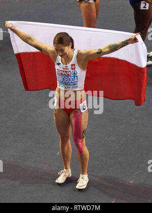 Glasgow, UK: 2st March 2019: Ewa Swoboda wins gold in 60m race on European Athletics Indoor Championships 2019.Credit: Pawel Pietraszewski/ Alamy News Stock Photo